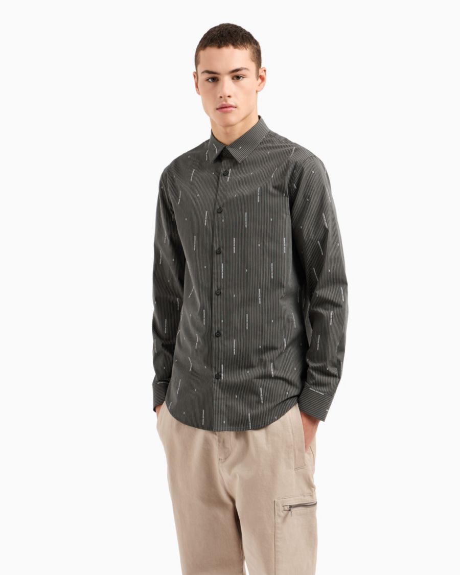 Мужская приталенная рубашка с длинными рукавами, полосатым принтом и логотипом, на пуговицах A|X Armani Exchange, Multi
Мужская приталенная рубашка с длинными рукавами, полосатым принтом и логотипом, на пуговицах A|X Armani Exchange, Multi