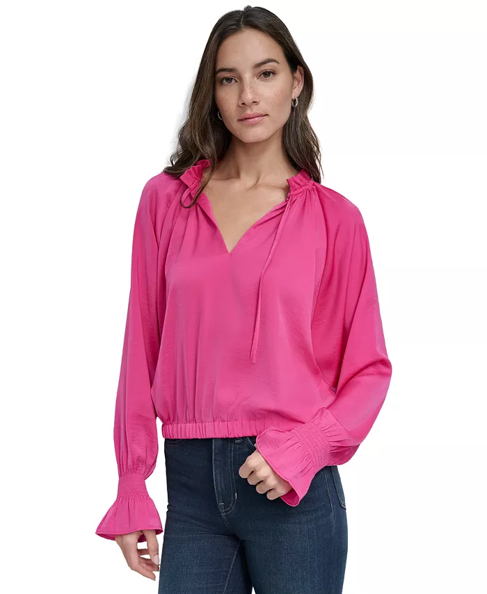 Женская блузка с присборенными манжетами и рукавом реглан DKNY Jeans, черный 
Женская блузка с присборенными манжетами и рукавом реглан DKNY Jeans, черный