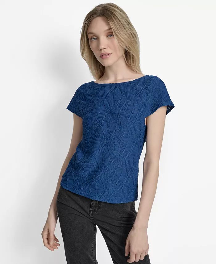 Женский фактурный топ с вырезом-лодочкой и короткими рукавами DKNY, синий
Женский фактурный топ с вырезом-лодочкой и короткими рукавами DKNY, синий