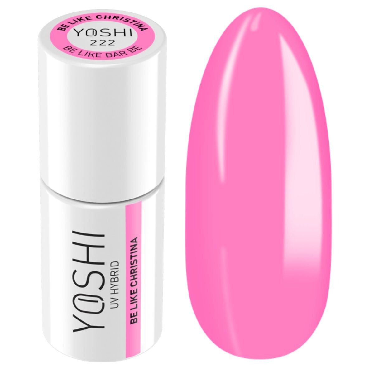 Yoshi, Гибридный лак для ногтей, серия Be Like Bar Be Christina, оттенок № 222 - Розовый, 6 мл 
Yoshi, Гибридный лак для ногтей, серия Be Like Bar Be Christina, оттенок № 222 - Розовый, 6 мл