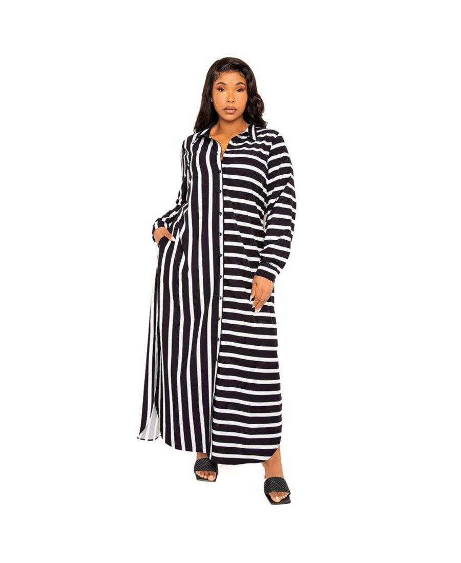 Платье-рубашка макси в полоску больших размеров Buxom Couture, Black stripe
Платье-рубашка макси в полоску больших размеров Buxom Couture, Black stripe