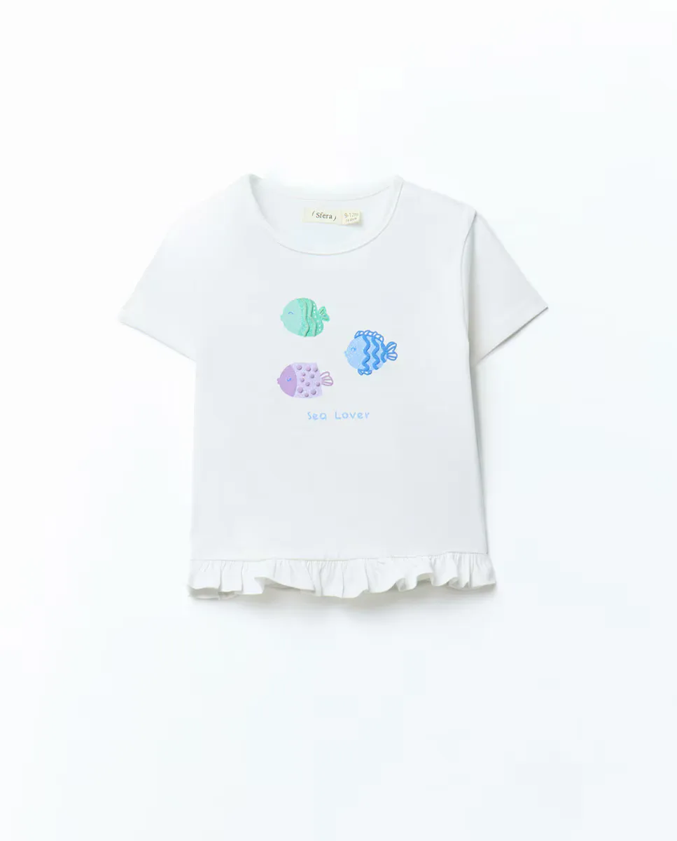 Футболка с рыбой с рюшами Sfera, белый
Футболка с рыбой с рюшами Sfera, белый