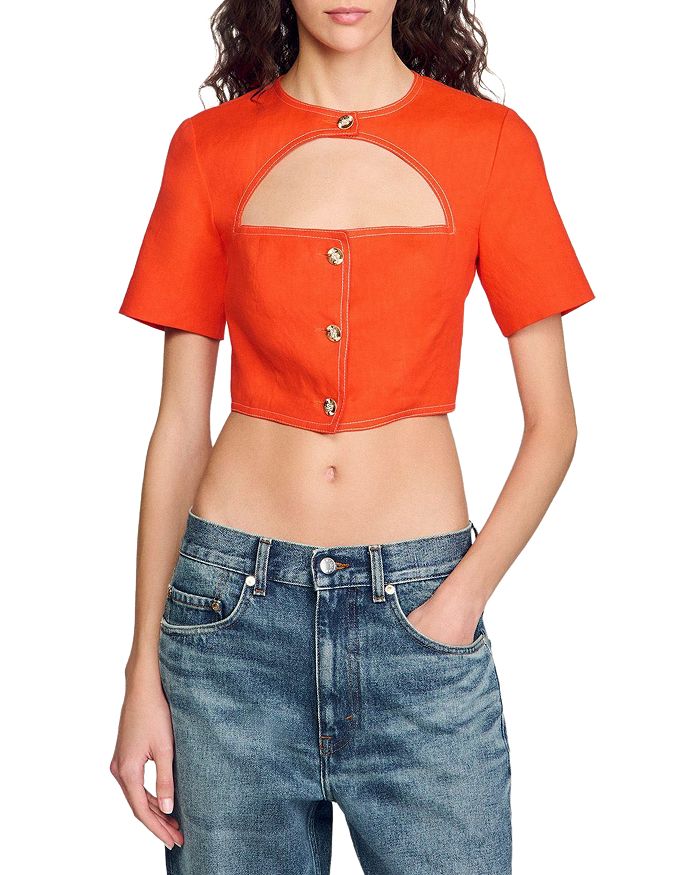 Короткий топ на пуговицах Sandro, оранжевый
Короткий топ на пуговицах Sandro, оранжевый