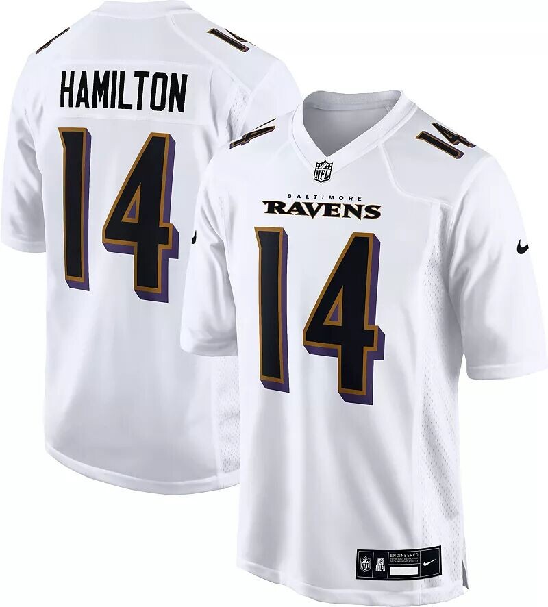 Мужская белая игровая майка Nike Baltimore Ravens Kyle Hamilton #14
Мужская белая игровая майка Nike Baltimore Ravens Kyle Hamilton #14