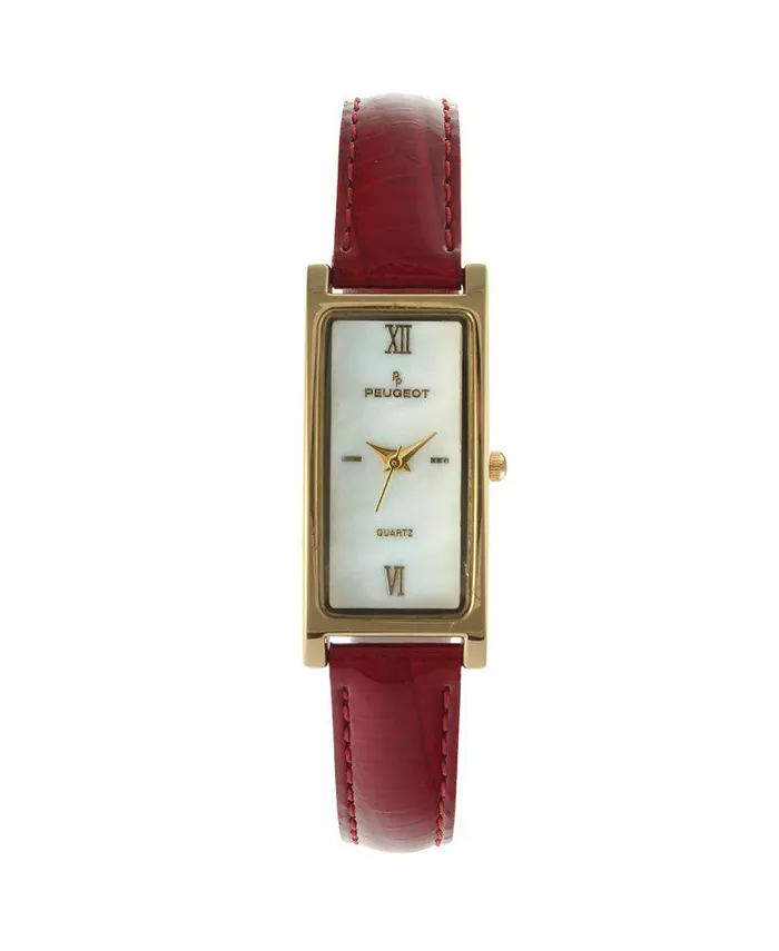 Женские прямоугольные часы с золотистым корпусом и глянцевым красным кожаным ремешком Peugeot
Женские прямоугольные часы с золотистым корпусом и глянцевым красным кожаным ремешком Peugeot