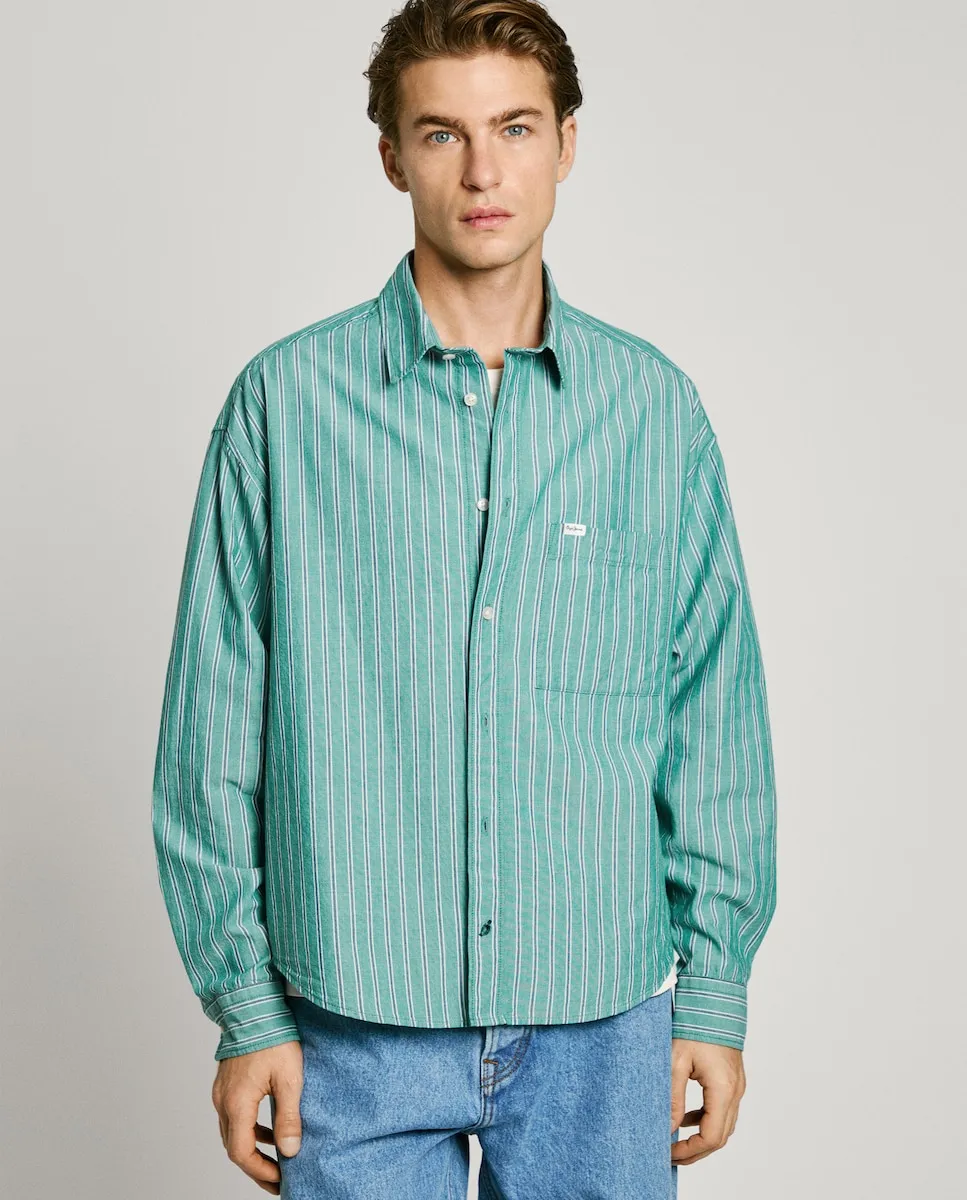 Мужская рубашка свободного кроя с полосатым принтом Pepe Jeans, зеленый 
Мужская рубашка свободного кроя с полосатым принтом Pepe Jeans, зеленый