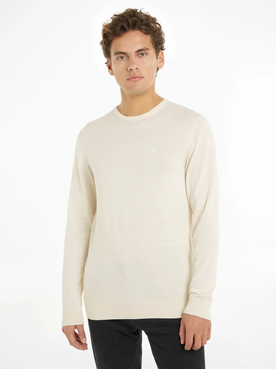 Свитер с круглым вырезом Calvin Klein "COTTON SILK BLEND CN SWEATER" с тисненым логотипом, цвет Vanilla Ice 
Свитер с круглым вырезом Calvin Klein "COTTON SILK BLEND CN SWEATER" с тисненым логотипом, цвет Vanilla Ice