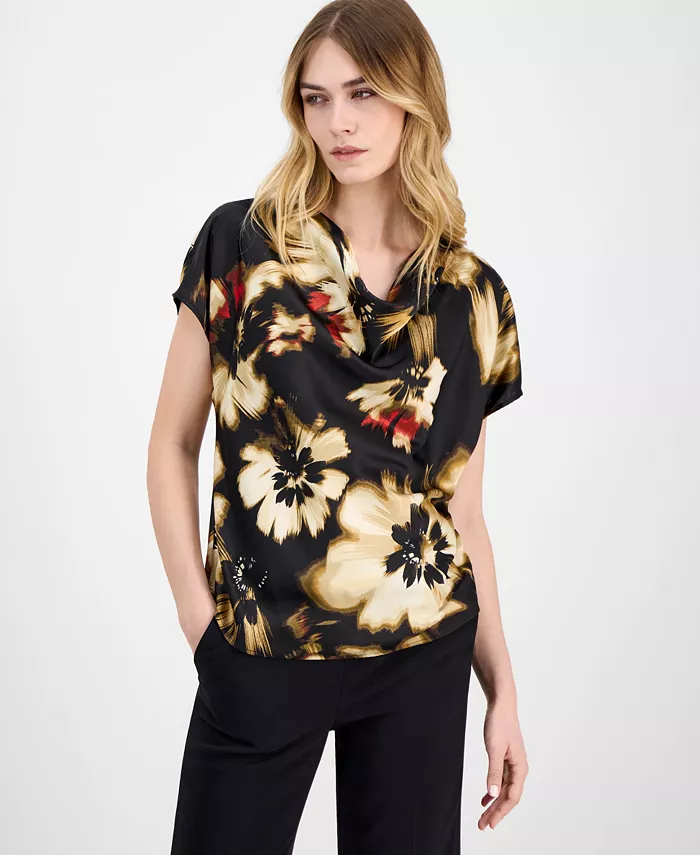 Женская блузка с коротким рукавом и воротником-хомутом в цветочном принте Anne Klein, черный
Женская блузка с коротким рукавом и воротником-хомутом в цветочном принте Anne Klein, черный