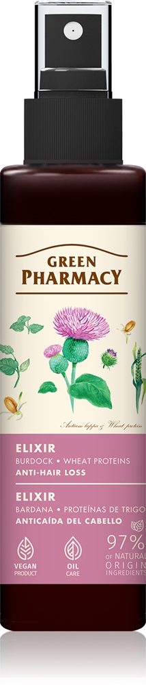 Эликсир с лопухом и протеинами пшеницы, несмываемое средство для ухода за волосами против выпадения волос Green Pharmacy, 150 мл
Эликсир с лопухом и протеинами пшеницы, несмываемое средство для ухода за волосами против выпадения волос Green Pharmacy, 150 мл
