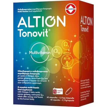 Tonovit Nutritional Complex Multivitamin с омега-3 Q10 и женьшенем - 40 мягких капсул Altion
Tonovit Nutritional Complex Multivitamin с омега-3 Q10 и женьшенем - 40 мягких капсул Altion