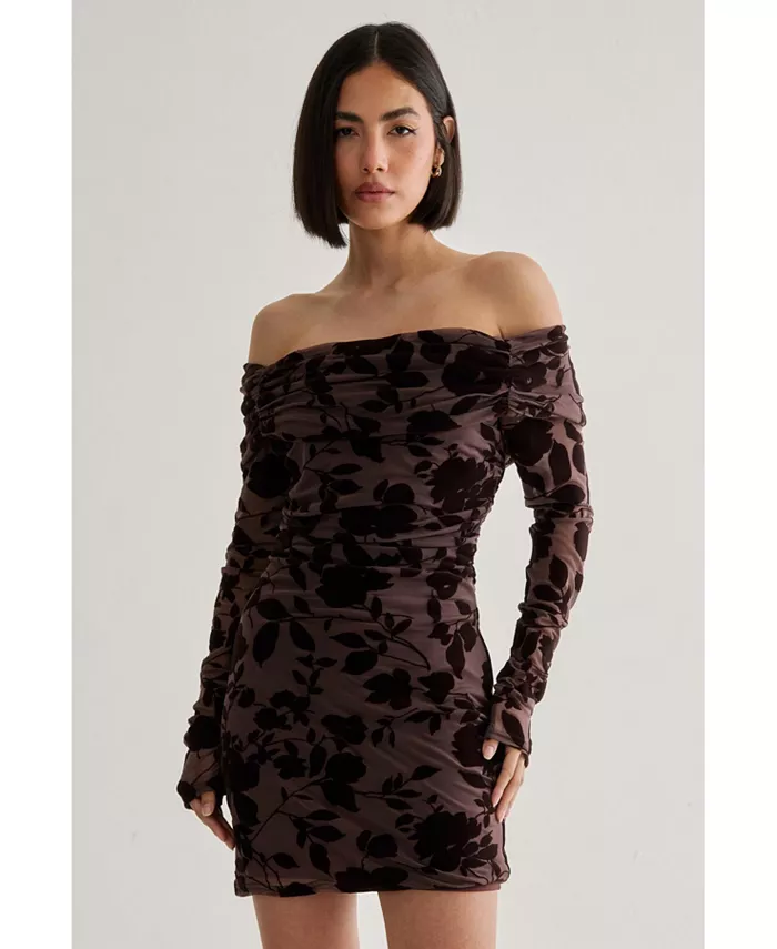 Женское мини-платье с цветочным принтом и сборками Devore Nasty Gal, коричневый 
Женское мини-платье с цветочным принтом и сборками Devore Nasty Gal, коричневый