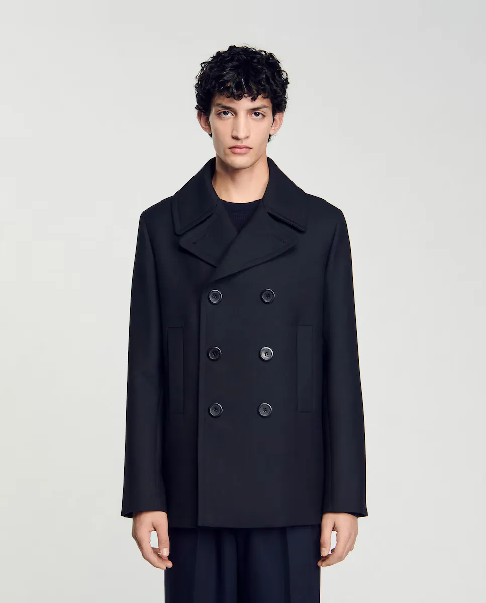 Мужское шерстяное флисовое пальто Sandro, тёмно-синий 
Мужское шерстяное флисовое пальто Sandro, тёмно-синий