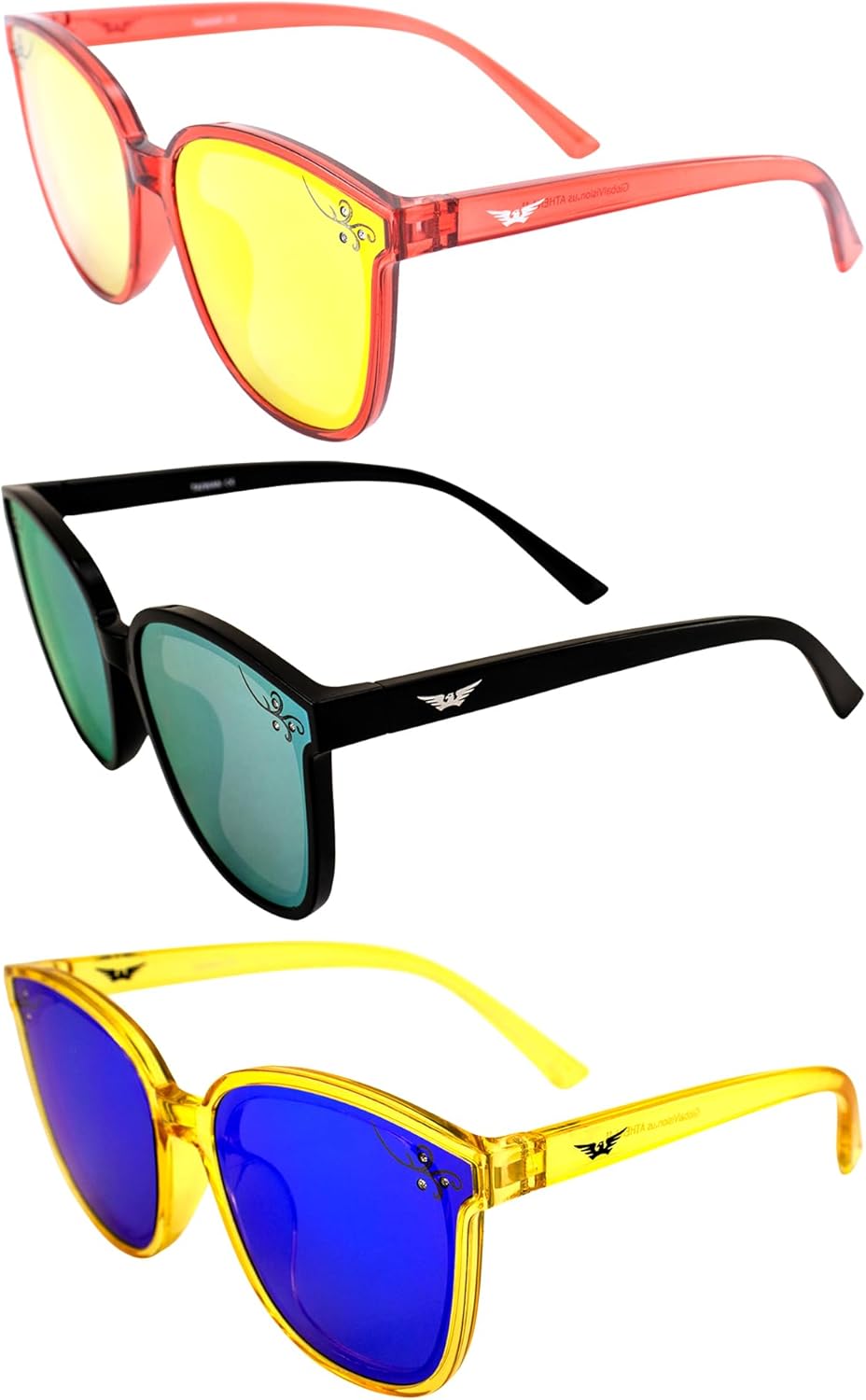 Солнцезащитные очки Global Vision Eyewear Athena II Fashion для женщин, 3 пары: красные с красными зеркальными линзами, черные с желтыми зеркальными линзами и желтые с синими линзами, Red-red/Black-yellow/Yellow-blue
Солнцезащитные очки Global Vision Eyewear Athena II Fashion для женщин, 3 пары: красные с красными зеркальными линзами, черные с желтыми зеркальными линзами и желтые с синими линзами, Red-red/Black-yellow/Yellow-blue