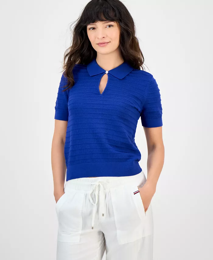 Женская хлопковая поло с ажурной полосой и разрезом Keyhole Tommy Hilfiger, синий
Женская хлопковая поло с ажурной полосой и разрезом Keyhole Tommy Hilfiger, синий