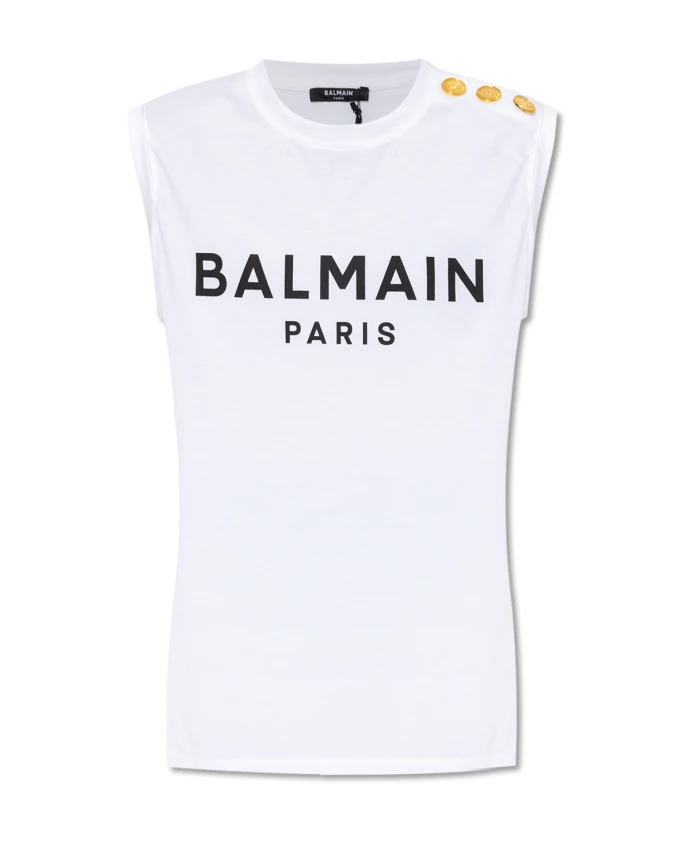 Футболка без рукавов с логотипом Balmain, белый
Футболка без рукавов с логотипом Balmain, белый