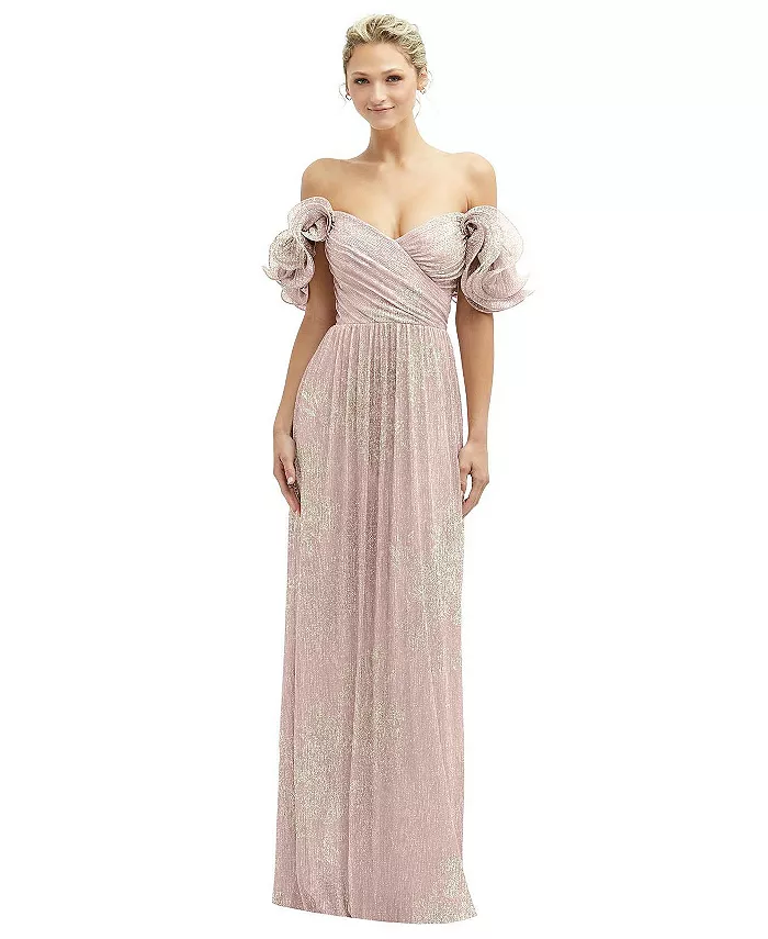 Женское платье макси с эффектными оборками по краю, металлизированными плиссированными бретельками и цветочным принтом с золотой фольгой After Six, розовый
Женское платье макси с эффектными оборками по краю, металлизированными плиссированными бретельками и цветочным принтом с золотой фольгой After Six, розовый