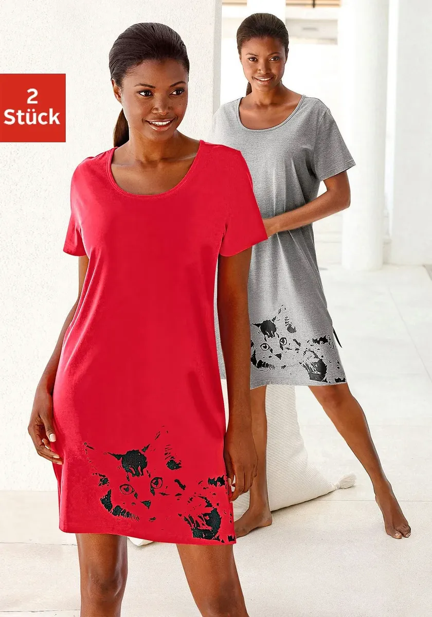 Ночная рубашка Vivance Dreams (2 шт.) с кошачьим принтом, красный
Ночная рубашка Vivance Dreams (2 шт.) с кошачьим принтом, красный