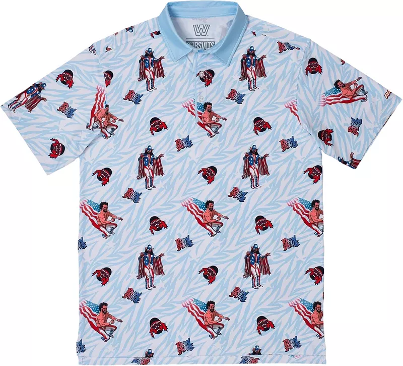 Мужское поло для гольфа WWE "Macho Man USA" с мячами для завтрака Breakfast Balls, белый
Мужское поло для гольфа WWE "Macho Man USA" с мячами для завтрака Breakfast Balls, белый