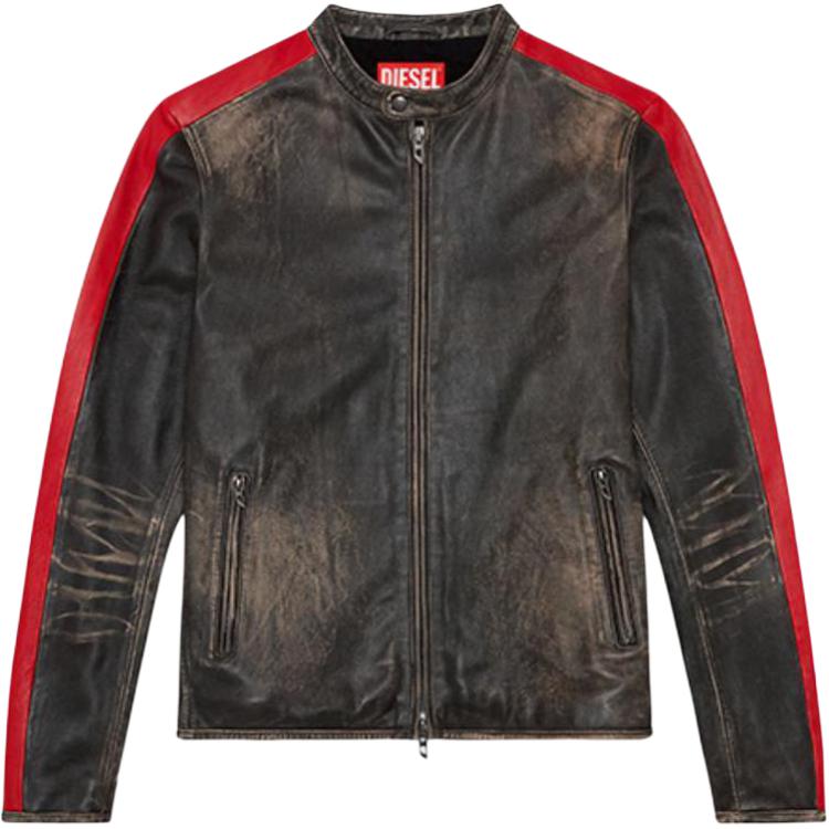 DIESEL Потертая кожаная куртка байкера, Black 
DIESEL Потертая кожаная куртка байкера, Black