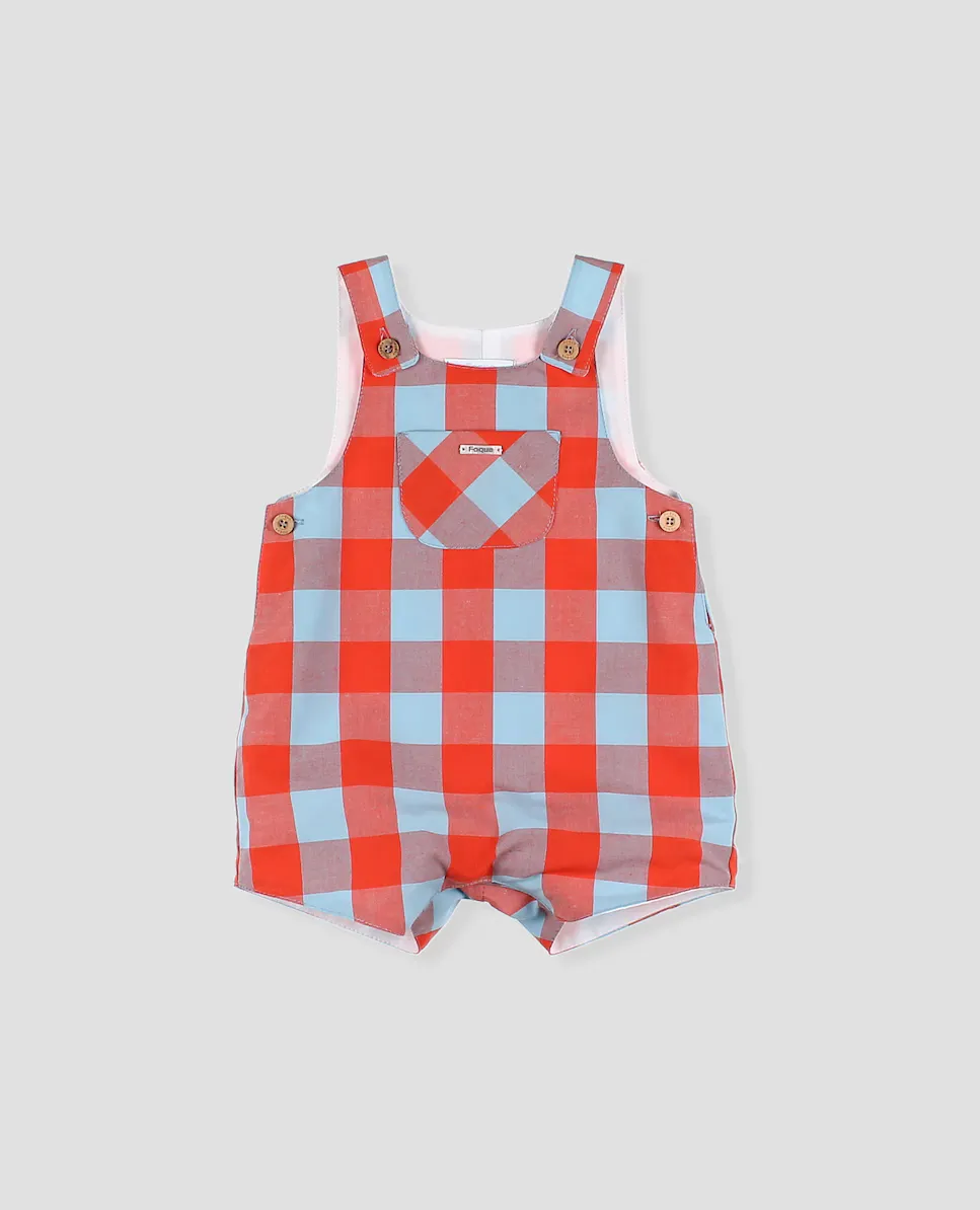 Комбинезон в клетку для мальчика, 100% хлопок Foque, коралловый 
Комбинезон в клетку для мальчика, 100% хлопок Foque, коралловый