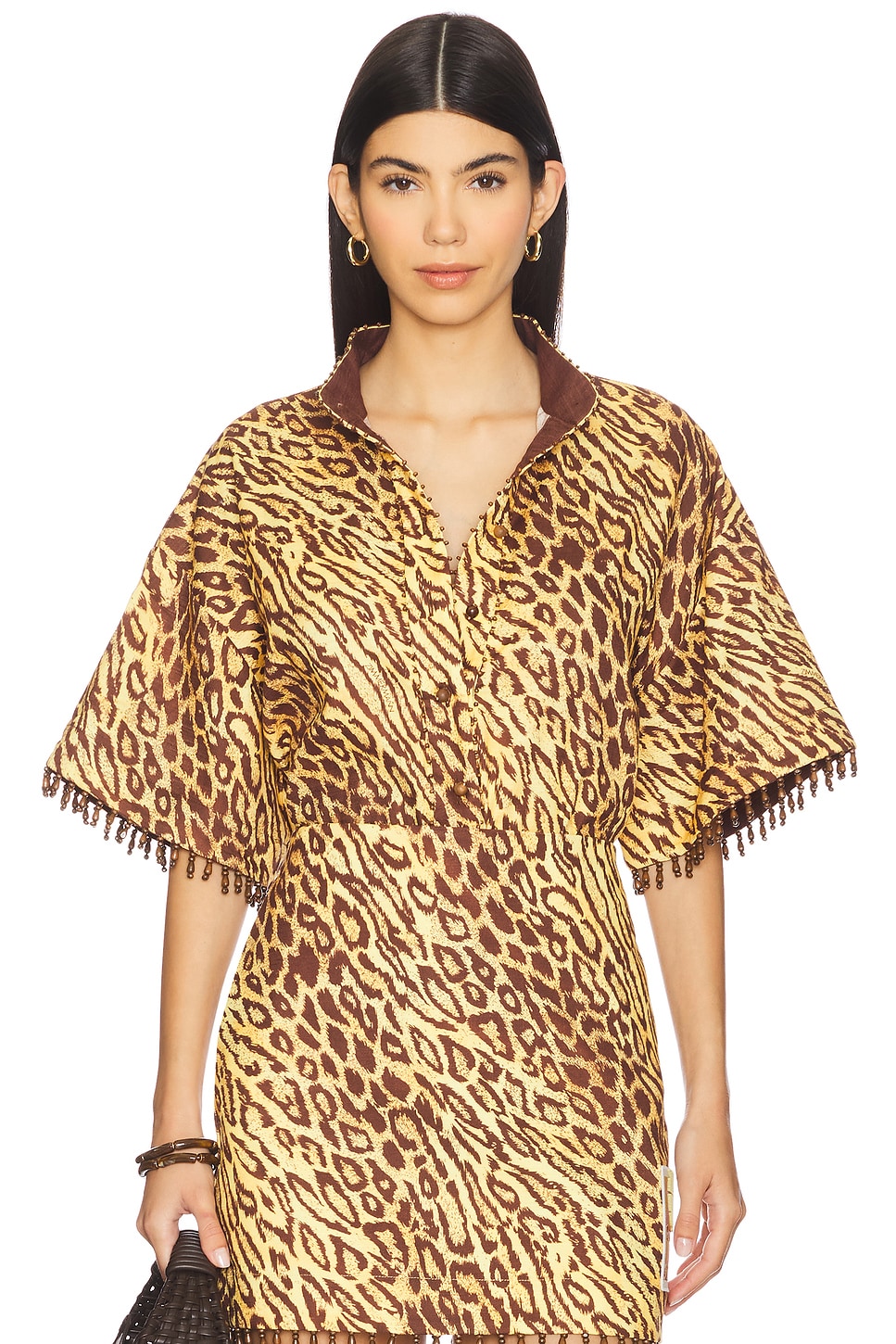 Рубашка с бисерной бахромой Coco Zimmermann, leopard 
Рубашка с бисерной бахромой Coco Zimmermann, leopard