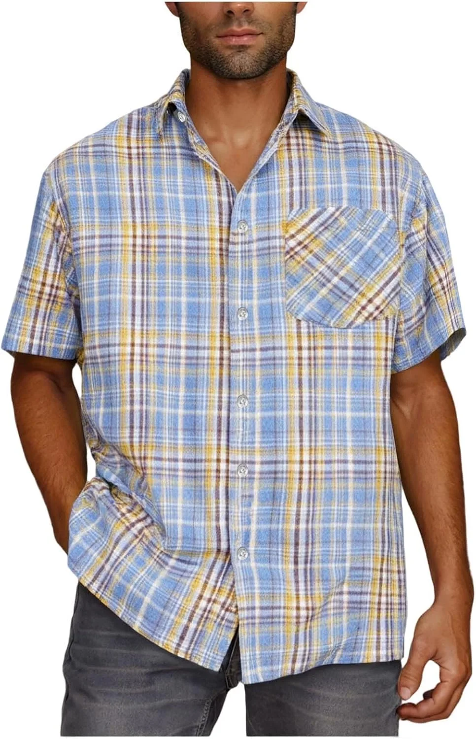 Рубашка мужская Plaid, короткий рукав, карман
Рубашка мужская Plaid, короткий рукав, карман