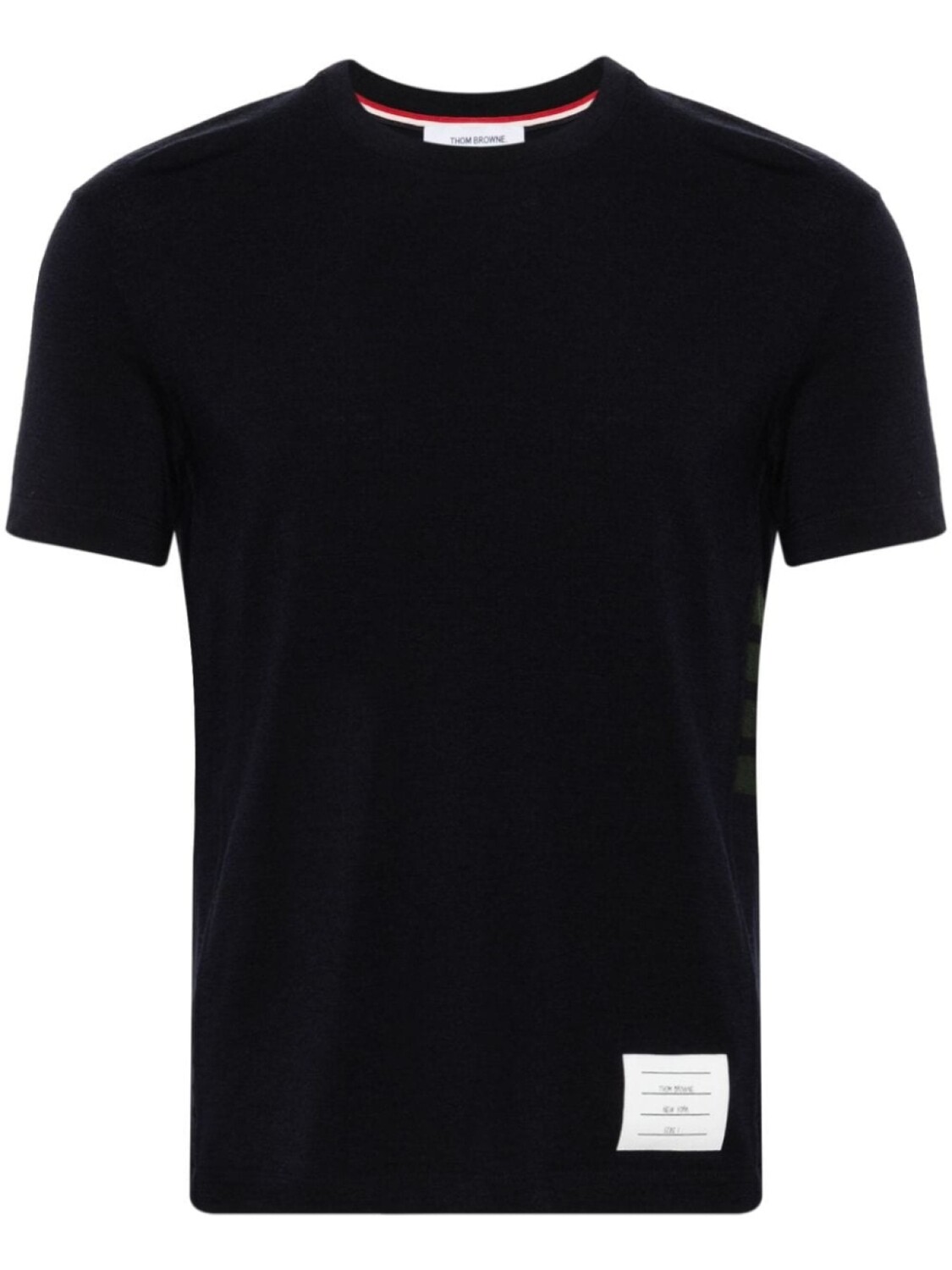 Thom Browne шерстяная футболка с отделкой в полоску, синий
Thom Browne шерстяная футболка с отделкой в полоску, синий