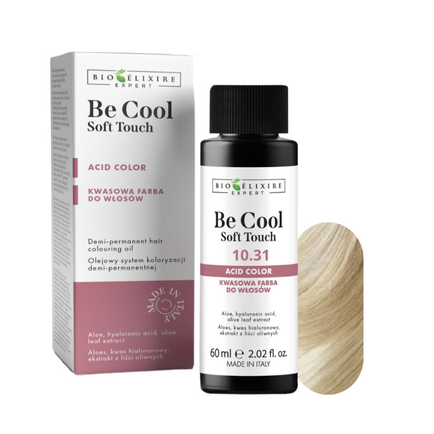 BIOELIXIRE Кислотная краска для волос Be Cool SOFT TOUCH - 10.31 Платиновый пепельно-золотистый блонд - 60 мл
BIOELIXIRE Кислотная краска для волос Be Cool SOFT TOUCH - 10.31 Платиновый пепельно-золотистый блонд - 60 мл