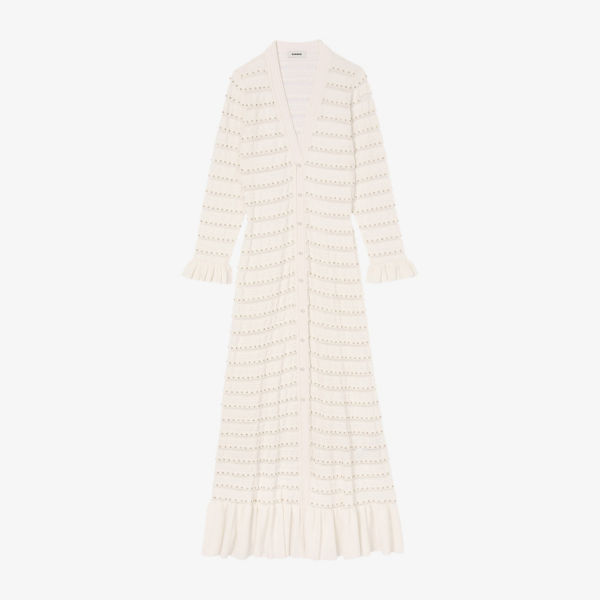 Платье длинное Sandro с V-образным вырезом и рукавами, белый
Платье длинное Sandro с V-образным вырезом и рукавами, белый