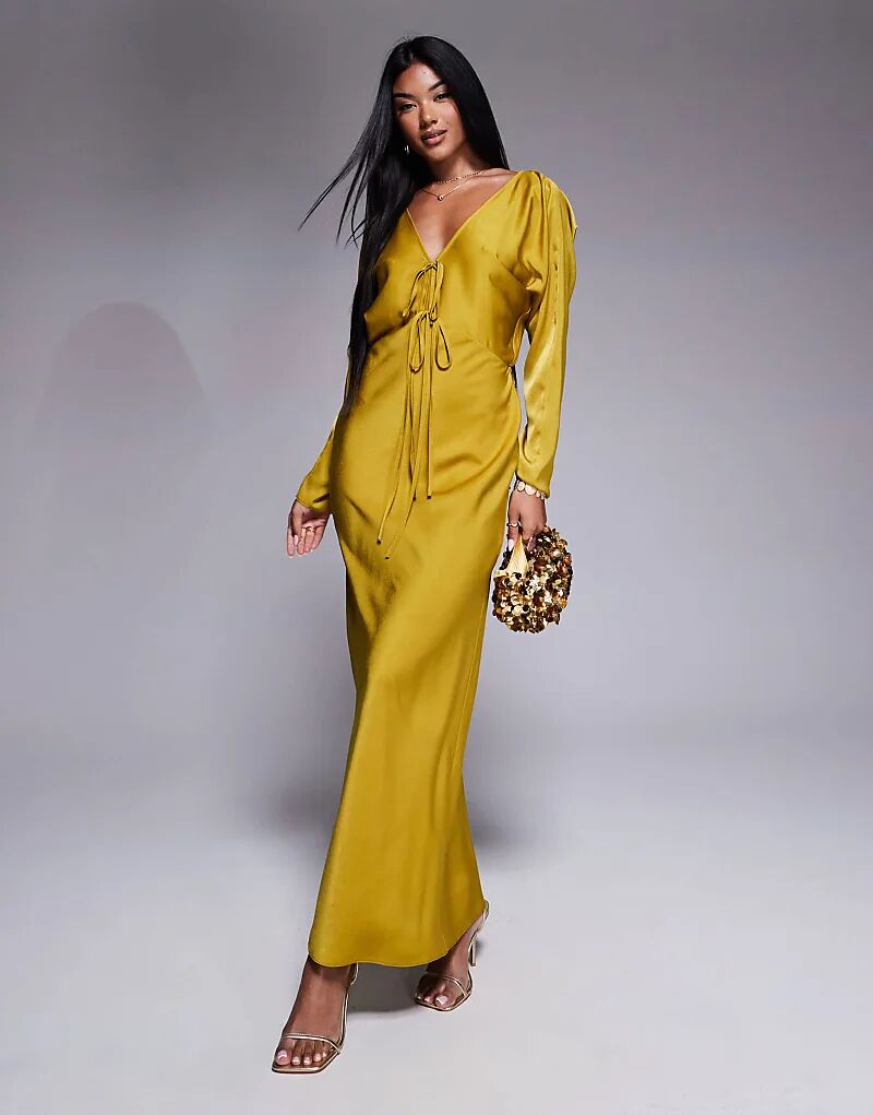 Платье миди с рукавами «летучая мышь» и завязкой спереди в цвете «орче» ASOS DESIGN