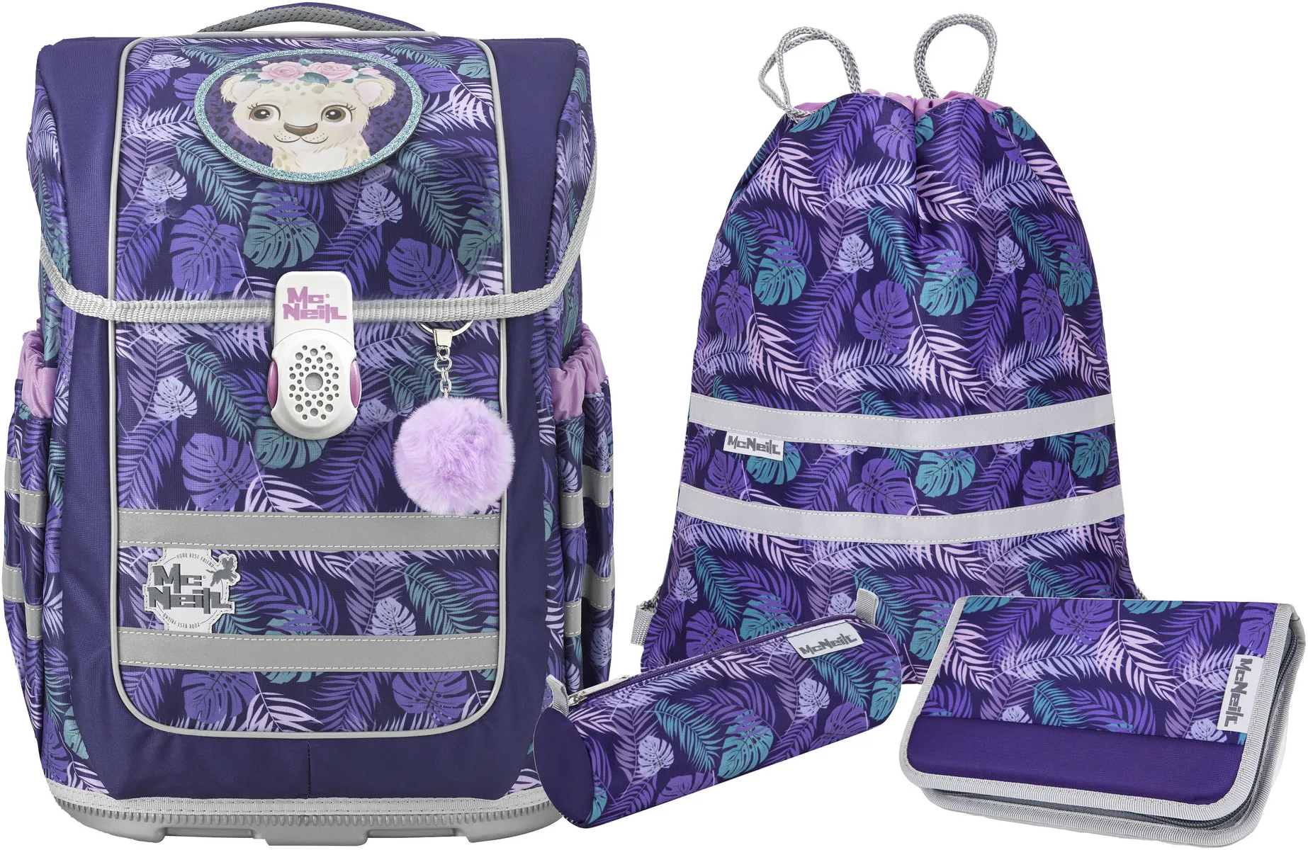 Школьная сумка McNeill "Ergo Compacto, Jungle", светоотражающие полосы на лямках, светоотражающие поверхности, в том числе пенал, спортивная сумка, рулончик для карандашей и магнит с мотивом, цвет Dschungel
Школьная сумка McNeill "Ergo Compacto, Jungle", светоотражающие полосы на лямках, светоотражающие поверхности, в том числе пенал, спортивная сумка, рулончик для карандашей и магнит с мотивом, цвет Dschungel