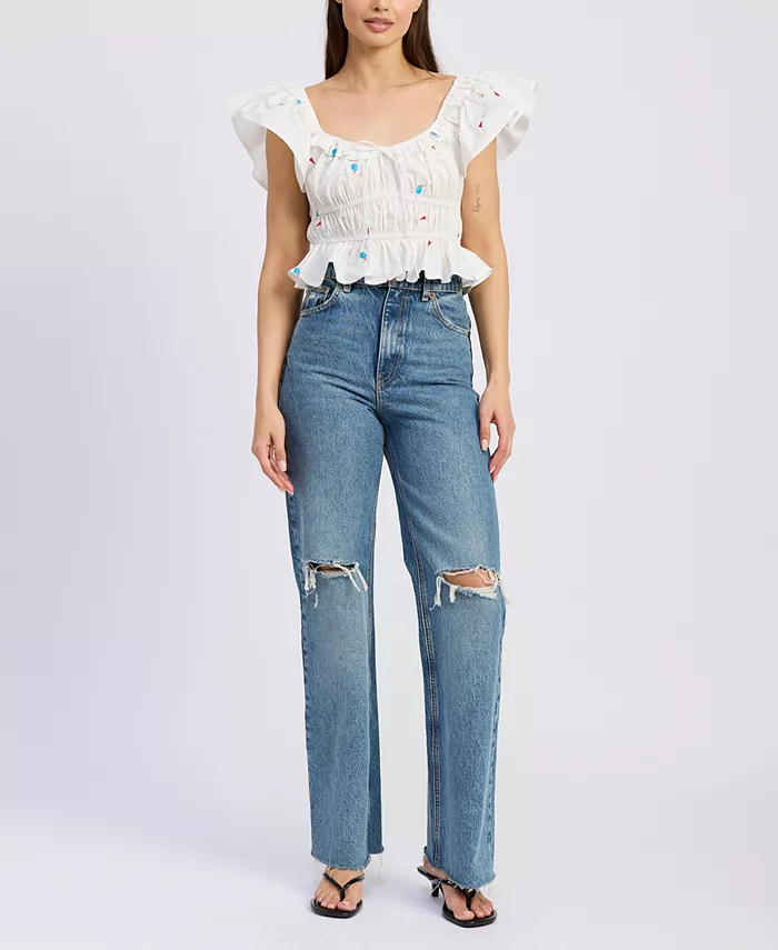 Женский топ Nellie с рукавами-крылышками и сборками En Saison, белый
Женский топ Nellie с рукавами-крылышками и сборками En Saison, белый