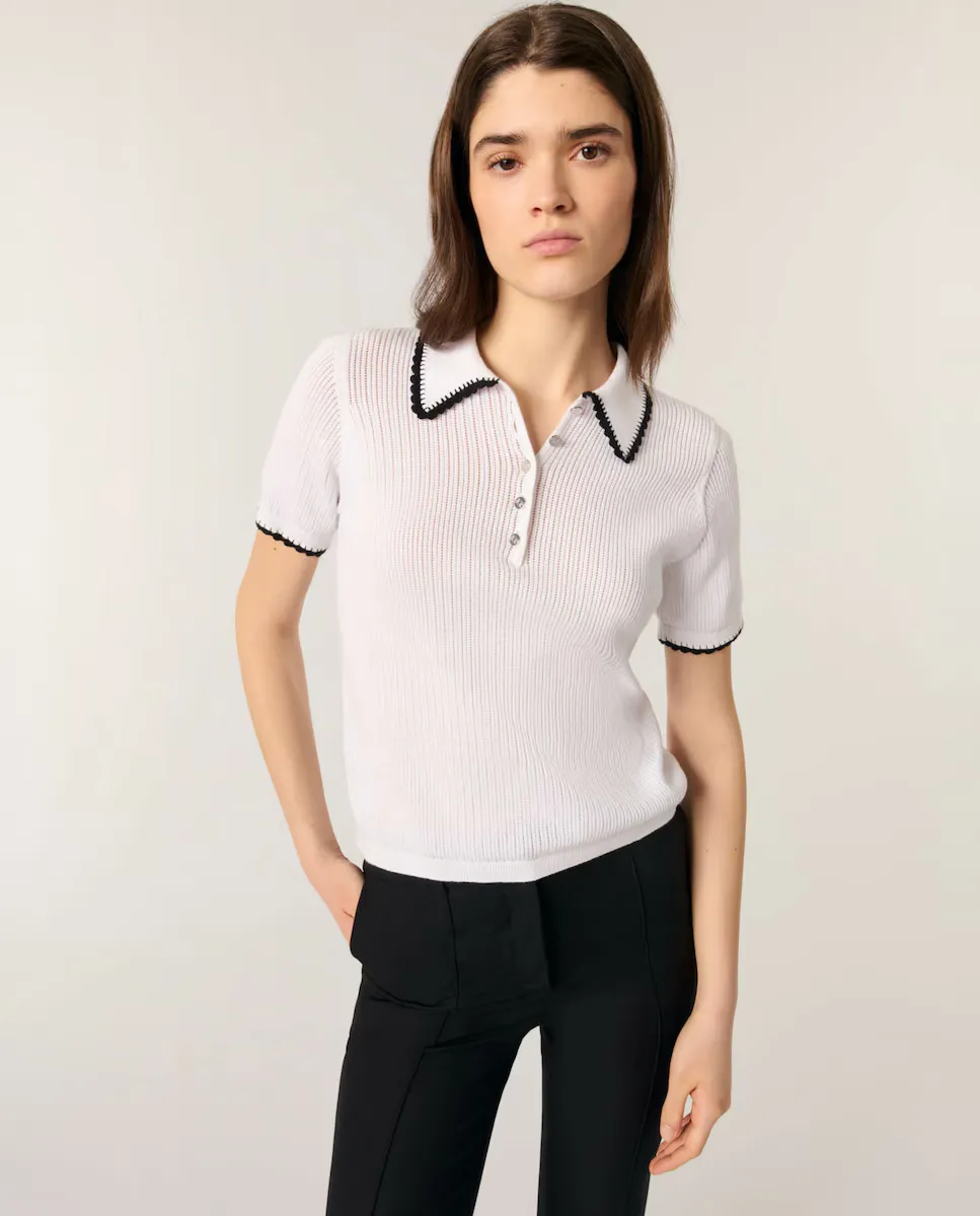 Женская рубашка-поло в рубчик, связанная крючком и спицами Maje, черный
Женская рубашка-поло в рубчик, связанная крючком и спицами Maje, черный