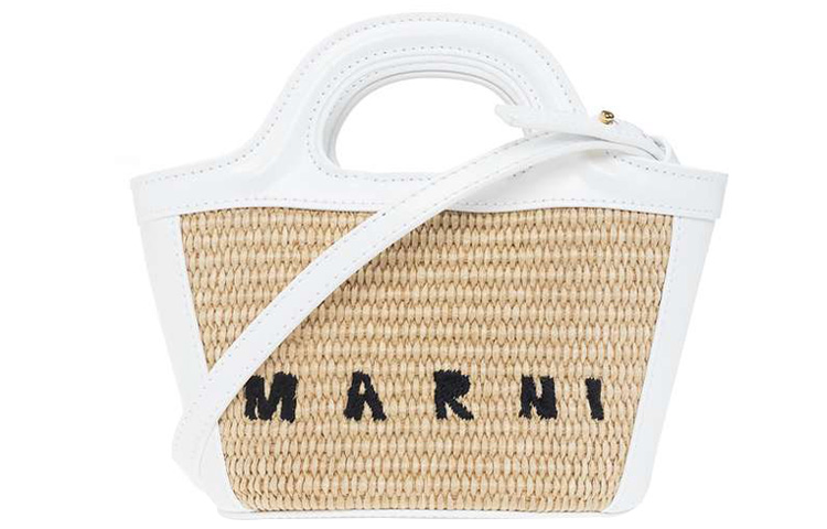 Сумка-ведро из рафии, кокосового листа и телячьей кожи, шоппер, сумка через плечо, обычная, женская, белый/бежевый MARNI 
Сумка-ведро из рафии, кокосового листа и телячьей кожи, шоппер, сумка через плечо, обычная, женская, белый/бежевый MARNI