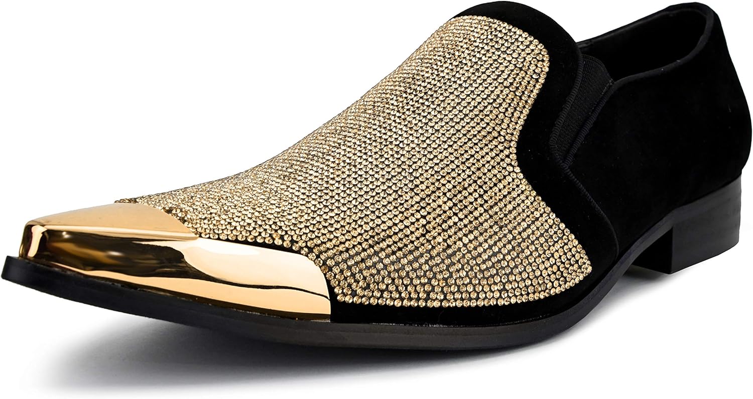 Мужские классические лоферы Bolano x Amali с кристаллами, без шнурков, модель для смокинга, с заостренным носком и металлическим наконечником, размер больше, черный/золотой
Мужские классические лоферы Bolano x Amali с кристаллами, без шнурков, модель для смокинга, с заостренным носком и металлическим наконечником, размер больше, черный/золотой