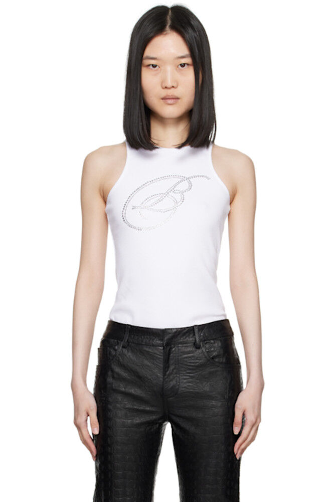 Белая майка с логотипом в виде кристаллов Blumarine
Белая майка с логотипом в виде кристаллов Blumarine