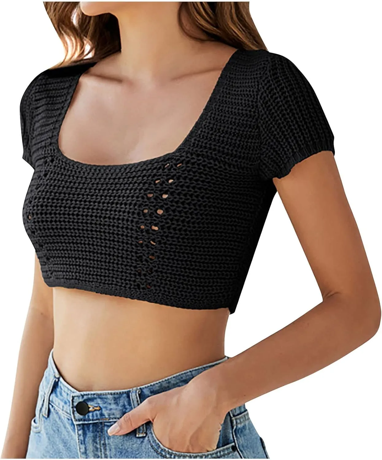 Женский летний вязаный топ с квадратным вырезом и коротким рукавом Uillui
Женский летний вязаный топ с квадратным вырезом и коротким рукавом Uillui