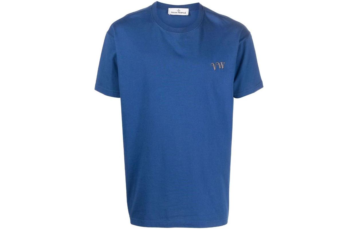 Футболка из органического хлопка с вышитым логотипом Vivienne Westwood, синяя 
Футболка из органического хлопка с вышитым логотипом Vivienne Westwood, синяя