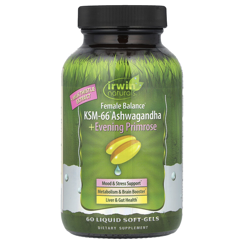 Irwin Naturals, Female Balance, ашваганда KSM-66 + примула вечерняя, 60 мягких таблеток
Irwin Naturals, Female Balance, ашваганда KSM-66 + примула вечерняя, 60 мягких таблеток