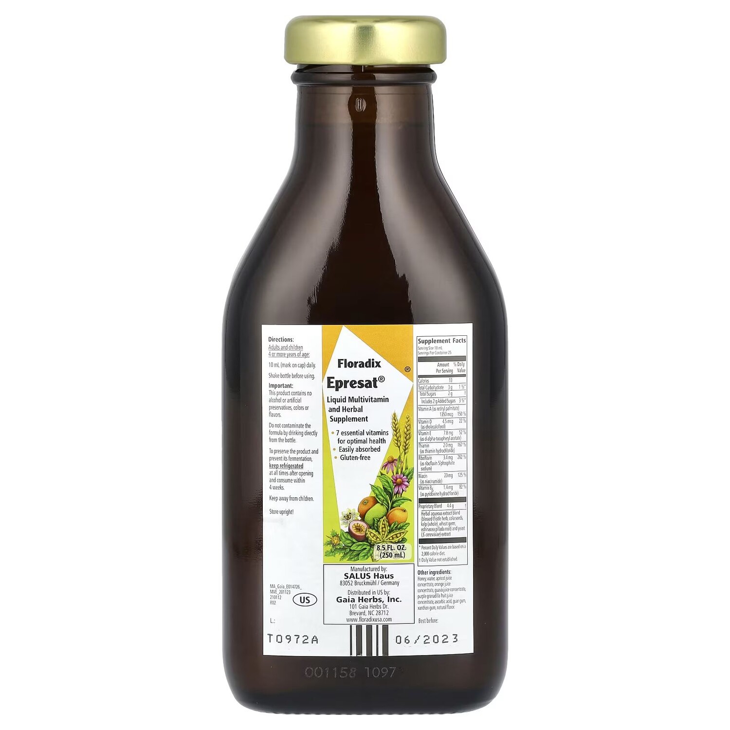 Epresat, Жидкая мультивитаминная и травяная добавка, 8,5 жидких унций (250 мл) Floradix
Epresat, Жидкая мультивитаминная и травяная добавка, 8,5 жидких унций (250 мл) Floradix