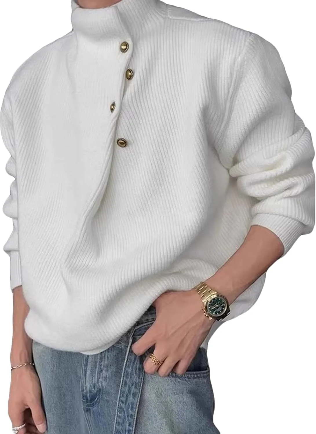 Свитер мужской с воротником-стойкой, свободный, кабельная вязка
Свитер мужской с воротником-стойкой, свободный, кабельная вязка