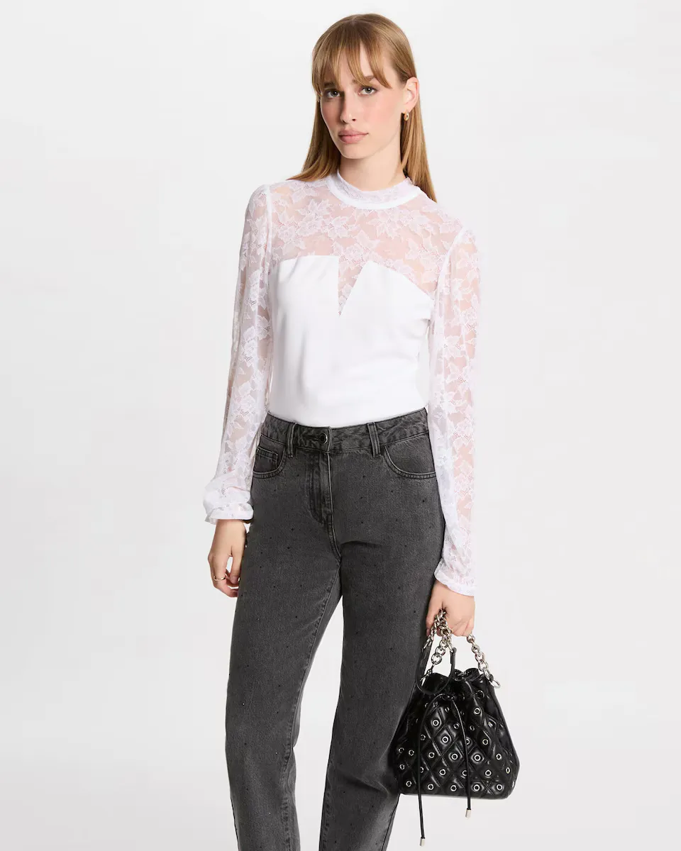 Женская футболка с длинным рукавом и кружевом Morgan, белый 
Женская футболка с длинным рукавом и кружевом Morgan, белый