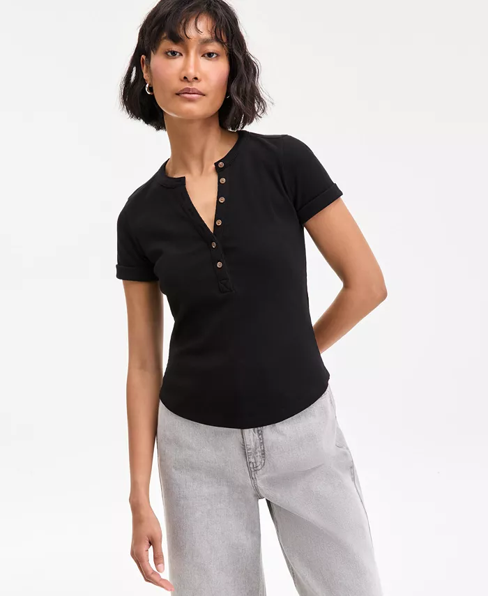 Женская футболка-хенли с рубчатым трикотажем и отворотом на манжетах On 34th, черный
Женская футболка-хенли с рубчатым трикотажем и отворотом на манжетах On 34th, черный