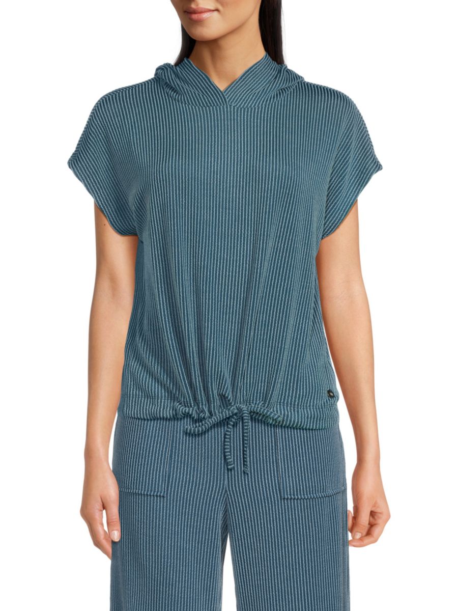 Полосатый топ с завязкой на талии и капюшоном Andrew Marc, цвет Deep Sea Blue 
Полосатый топ с завязкой на талии и капюшоном Andrew Marc, цвет Deep Sea Blue