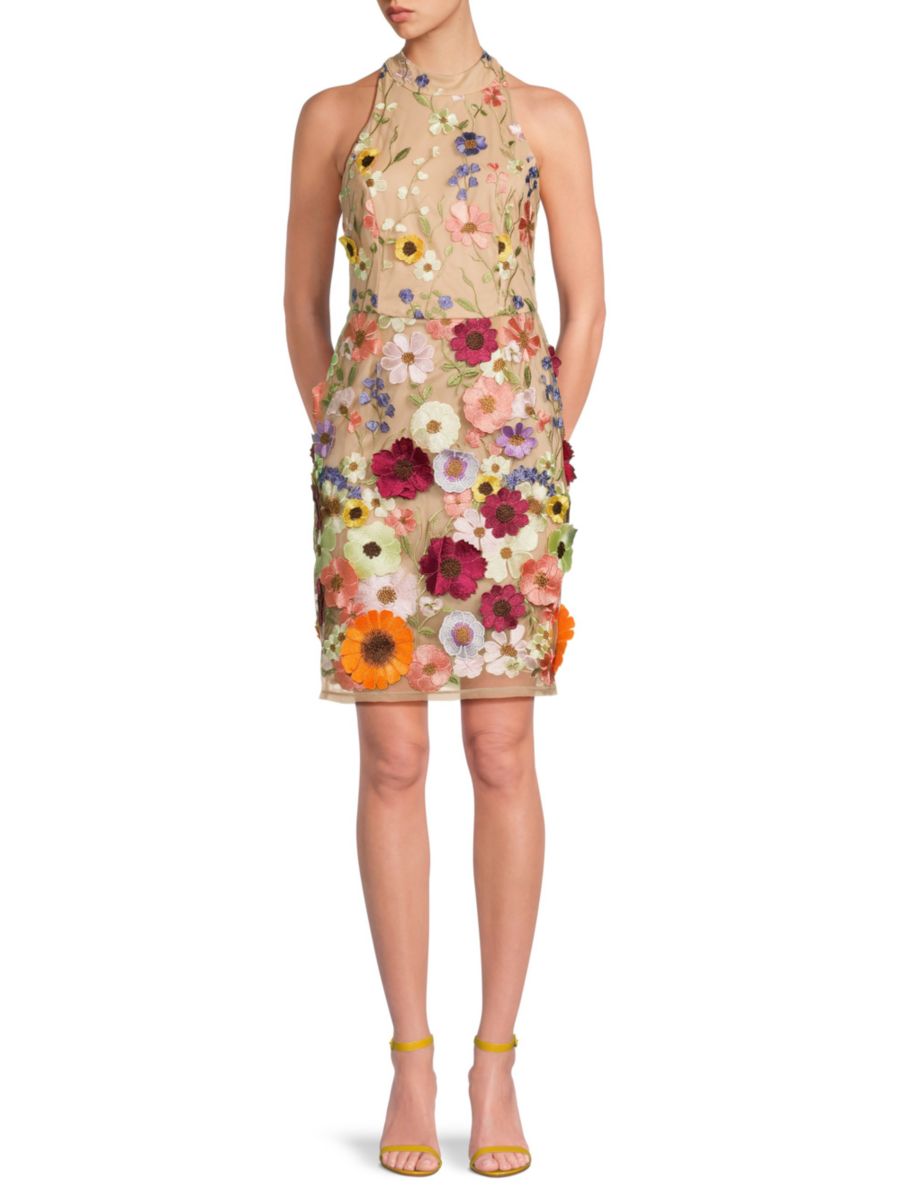 Платье-футляр с цветочной вышивкой Bebe, цвет Nude Multi 
Платье-футляр с цветочной вышивкой Bebe, цвет Nude Multi