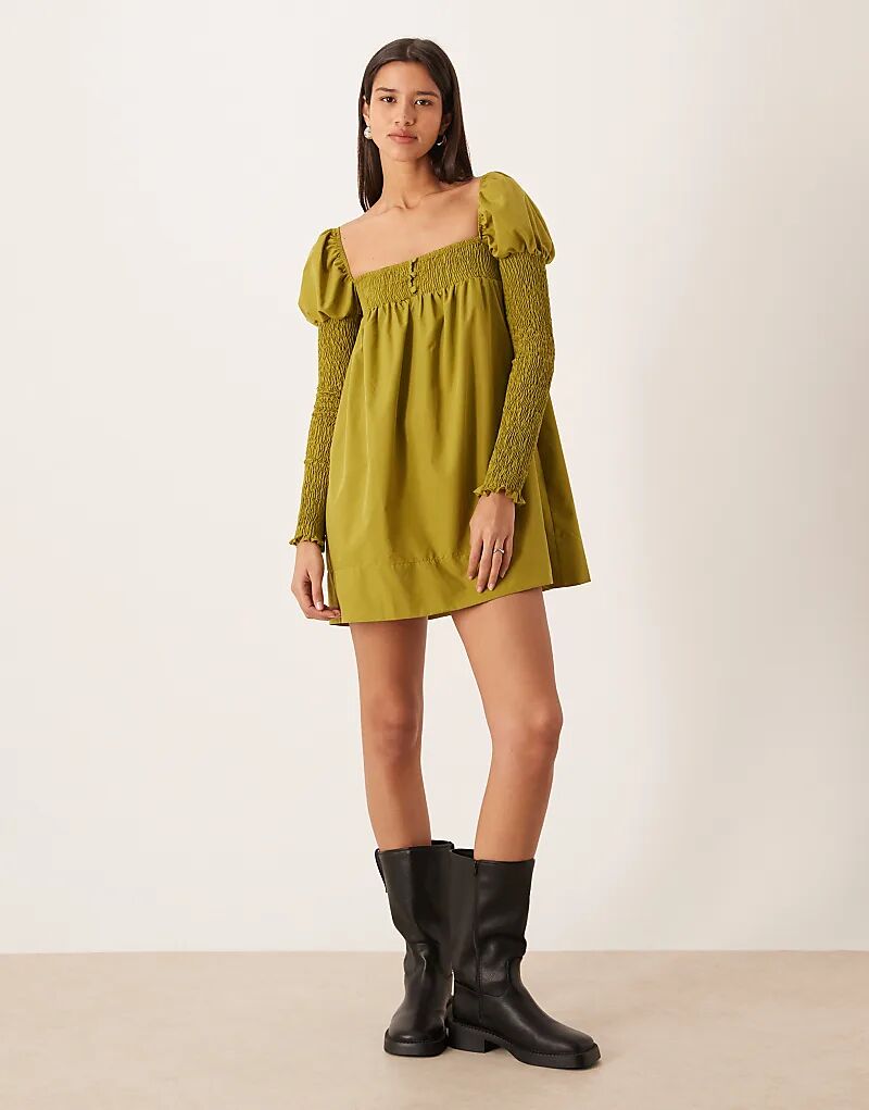Мини-платье ASOS DESIGN с длинными рукавами, присборенным бюстом и пуговицами спереди оливково-зеленого цвета
Мини-платье ASOS DESIGN с длинными рукавами, присборенным бюстом и пуговицами спереди оливково-зеленого цвета
