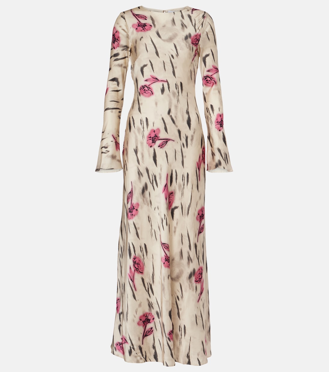 Цветочное атласное макси-платье с открытой спиной Ganni, Egret
Цветочное атласное макси-платье с открытой спиной Ganni, Egret