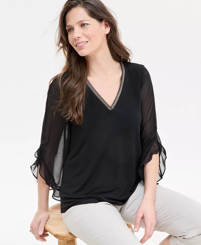 Женская блузка с тюльпанообразными рукавами и комбинированными материалами JM Collection, черный
Женская блузка с тюльпанообразными рукавами и комбинированными материалами JM Collection, черный