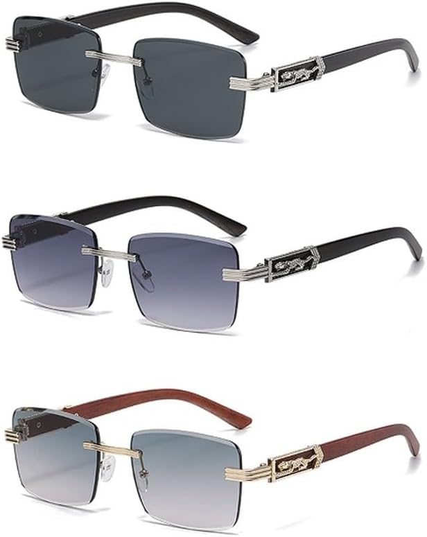 Декоративные солнцезащитные очки с имитацией древесной текстуры и рисунком гепарда, красочные ретро-очки без оправы квадратной формы с металлическим каркасом и изображением головы леопарда GHVWYX, 3pcs Blackgreygreen
Декоративные солнцезащитные очки с имитацией древесной текстуры и рисунком гепарда, красочные ретро-очки без оправы квадратной формы с металлическим каркасом и изображением головы леопарда GHVWYX, 3pcs Blackgreygreen