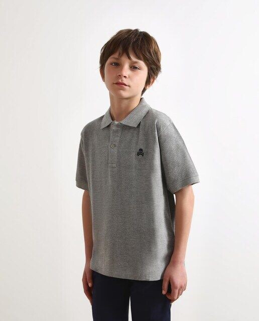 Рубашка-поло для мальчика с короткими рукавами и вышитым черепом Scalpers, серый